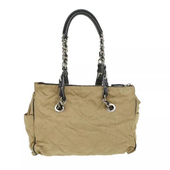 PRADA Quilted Chain Shoulder Bag Nylon Beige Auth ar8728 - Picture 1 of 16